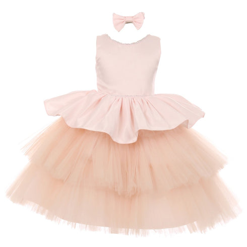 RainKids Little Girls Blush Rhinestone Satin Tulle Party Flower Girl Dress 2-4T - SophiasStyle.com